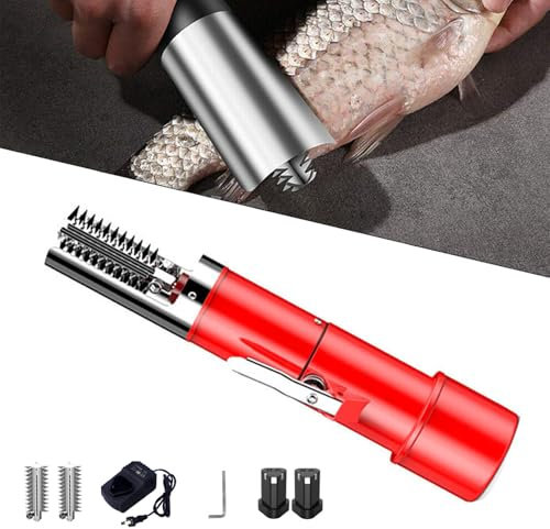 Electric Fish Scaler Remover - Cordless Waterproof Motor with 2 Cutter Heads, Powerful Battery Operation for Easy Fish Scaling