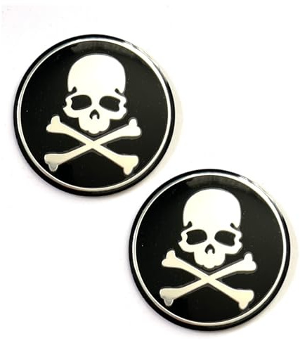 2 Stück Aufkleber 65mm Totenkopf Auto Style. Für Auto Tuning, Nabenkappen, Abdeckkappen usw. Sticker mit Emblem. (65mm Totenkopf)