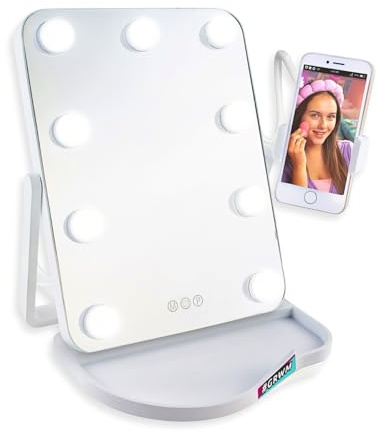 Studio Creator Hollywood LED Make Up Mirror with Lights – Vanity Mirror with 360° Phone Holder | 3 Light Modes & Touch Control | GRWM Mirror for Selfies, Make Up & Tutorials