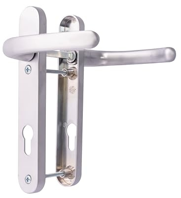 TSS UPVC Door Handle Set, 92mm PZ (Centres), Lever/Lever, Screw to Screw 122mm with Backplate 212mm x 34mm - Replacement PVC Door Handle (Silver)