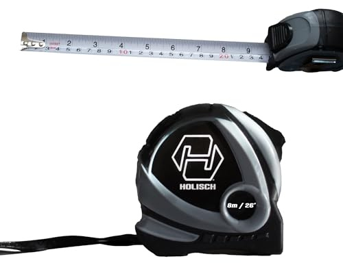 8m Tape Measure, Heavy Duty Nylon Coated Measuring Tape Imperial & Metric 8m Tape with Metal Belt Clip, Smart Lock & Holding Strap (8m/26Ft)