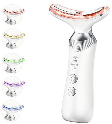 Face Massager, 3 Mode and 45±5°C Heat Facial Massager for SkinTightening & Neck Lifting with 5 LED Colors, Face Toning Devices for Women