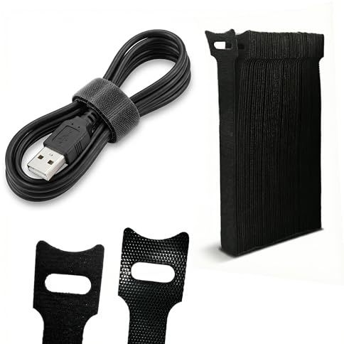 Wiederverwendbare Kabelbinder Klett 100 Stück Schwarz – Kabelmanagement Klettband Kabel Organizer für Schreibtisch, PC- & Ladekabel – Nylon Kabelbänder von PACKIVO