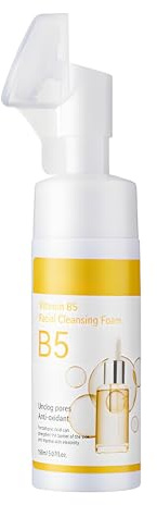 Mousse Detergente Alla Vitamina B5 150 Ml, Mousse Detergente per Una Pelle Chiara E Luminosa, Pulizia Del Viso Con Spazzola Detergente in Silicone Punti Neri Viso