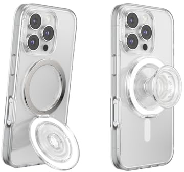 PopSockets Kick-Out Grip for MagSafe, Phone Grip with Built-in Phone Stand, Adjustable Kickstand for Portrait or Landscape, Strong Magnetic Hold, Wireless Charging Compatible - Clear | Adjustable Magnetic Stand, Portrait or Landscape Mode, Clear, Translucent