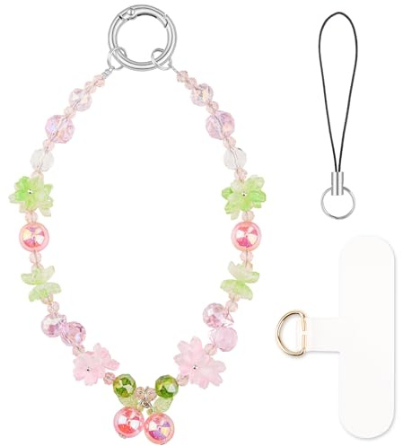HONZUEN Handykette Perlen Kurz, Charms Anhänger Handy Kette mit Bunte Kristallperlen, Anti-Drop Handy Anhänger & Wrist Strap für Damen und Mädchen, Cute Phone Charm Zubehör, Mittsommer