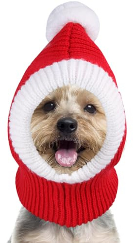 Hunde Weihnachtsmützen, Haustiere Dicke Gestrickte Wintermütze mit Bommel, Rot und Grüne, Elastischer Bündchen Nikolausmütze für Hund, Katzen