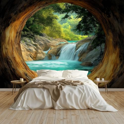 Papel pintado Mural Adhesivo de Pared Cascada Del Bosque Paisaje Natural Art Papel Tapiz Fotográfico 300x210 cm Personalizada Catering Papel Tapiz Restaurante Decoración de Fondo Mural, Verde
