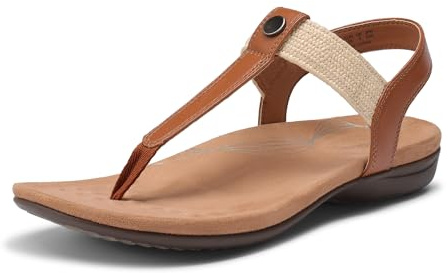 DREAM PAIRS Women's Arch Support T-Strap Sandals Comfortable Orthotic Flat Sandals Thong Sandals for Casual Summer Walking,Size 7.5,Tan,SDFS26008W