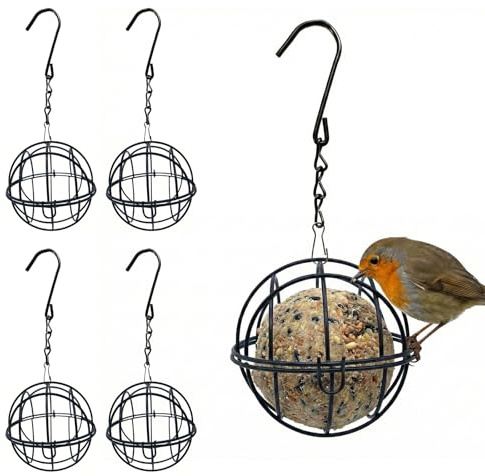 4 Stück wetterfeste Metall Vogelfutterspender,7,5cm mit S-Haken,Klappdeckel | Zum Aufhängen auf Balkon und im Hausgarten für Wildvögel