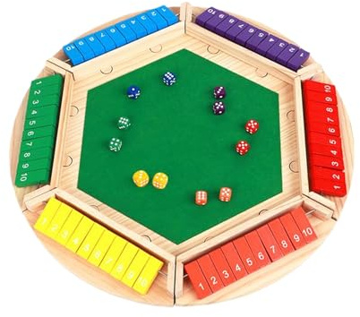 Träbordsspelfamilj - 4 spelare -Dricksspel | Brädspel i trä, fyrsidiga vändkortsleksaker med 8 tärningar, bordsaktivitet för flera spelare för vuxna Pedagogiska bordstärningar och barn,