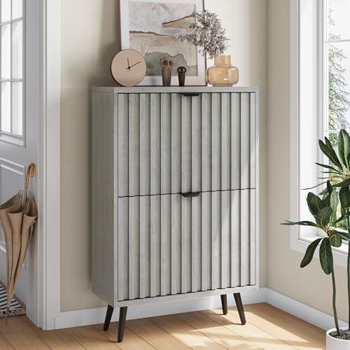 Zapatero Con MDF Y Tablero De Partículas, Cajones Abatibles Ocultos De Gran Capacidad, Mueble Zapatero Estrecho, Armario Para Zapatos, Adecuado Para Entrada Pasillo Y Salón, Gris, 60x24x94 cm