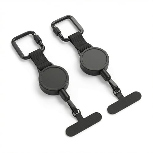 Solvio Anti-theft Retractable Phone Lanyard, Universal Phone Tether with Steel Wire Rope, Rotating Metal Tab Cellphone Strap for Fishing, Skiing - 2 Pack
