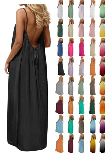 Générique Backless Lounge Dress - Casual Sleeveless Cami House Dress for Women Soft Loose Fit Summer Gown, for Beach Vacation