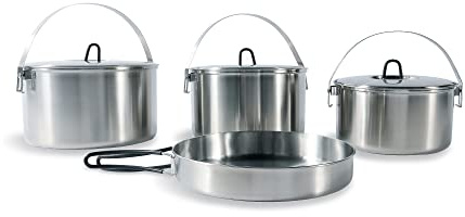 Tatonka Family Cook Set L (4-teilig) - Camping-Kochgeschirr aus Edelstahl - Bestehend aus Einer Pfanne und 3 Töpfen mit Deckel