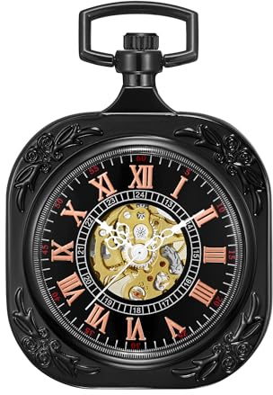 ShoppeWatch Montre a Gousset pour Homme avec Chaîne | Montre de Poche Vintage à remontage Manuel | Mouvement Mécanique | Accessoire de Costume Steampunk Ferroviaire des Années 1920 | PW70