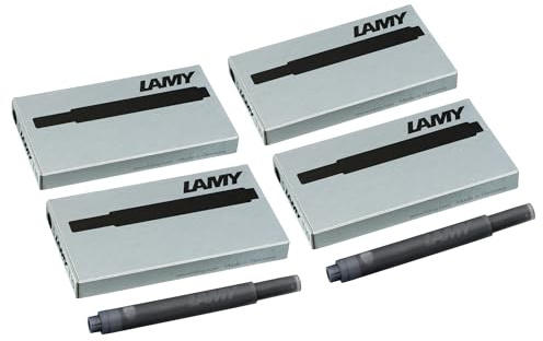 Set di 4 cartucce d'inchiostro LAMY T10 con grande capacità d'inchiostro - adatte a tutti i modelli di penne stilogr. Lamy - 1,25 ml per cartuccia - 5 pezzi per confezione - Colore inchiostro nero