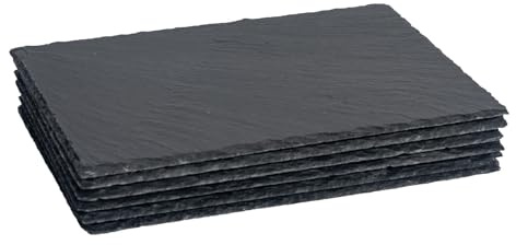 Argon Tableware Rectangle Slate Placemats - 30 x 20cm - Pack of 6 - Black Natural Stone Slate Dinner Mats Dinnerware Plate Placemats for Kitchen, Home, Bar, Restaurant, Weddings, Events