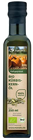 manako Olio di semi di zucca biologico, tostato, spremuto a freddo, bottiglia di vetro da 250 ml