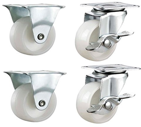 Qty. 4 x 40mm Nylon Swivel & Fixed Castors with Brakes - Furniture, Appliance & Equipment Small Wheels by Bulldog Castors - Max 100Kg Per Set