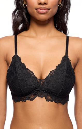 Jenny Jen Katie Triangle Bralette for Women, Unpadded and Unlined Wireless Bra, Perfect Adjustable Everyday Lace Lingerie (Medium, Jet Black)