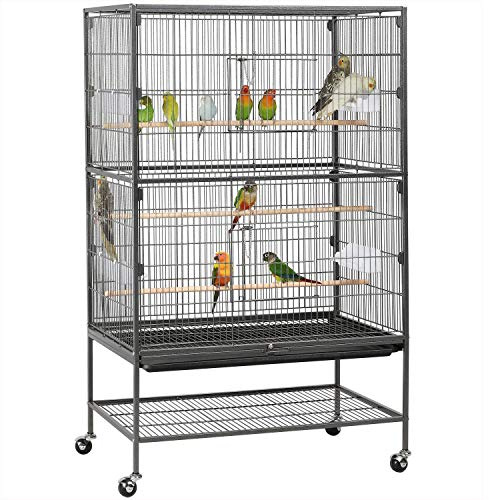 Yaheetech Grande Cage Oiseaux sur roulettes 79x52x132 cm Noir