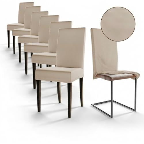 Staboos Stuhlhussen 6er Set – Elastische Stuhlbezüge für Schwingstühle & Esszimmer – Stretch Stuhlhusse aus Öko-Tex zertifiziertem Stoff – Passender Chair Cover für Feste & Zuhause (Beige)
