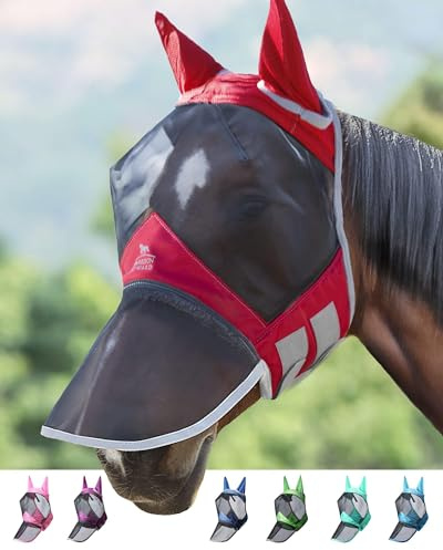 Harrison Howard CareMaster Pro Luminous Maschera anti-mosche per cavallo UV protezione pieno volto Rosso (L; Full Size)