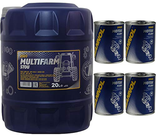 20L MANNOL motorolja SAE 10W-30 Multifarm STOU, bevattningssystem Motor Flush