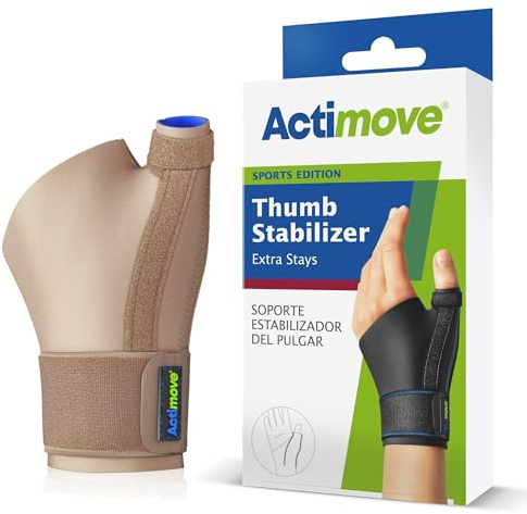 Actimove Sports Edition Daumenstabilisator mit extra Stays – Bandage zur Schmerzbewältigung von Zerrungen, Verstauchungen, Entzündungen, Daumenschmerzen & Daumen des Skifahrers – Links/Rechts tragen