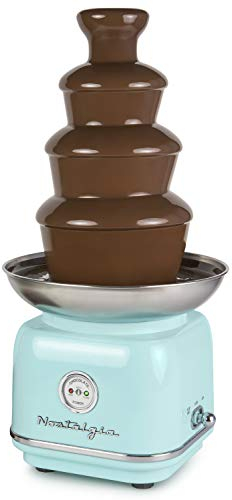 Nostalgia Máquina eléctrica de fuente de fondue de chocolate de 4 niveles para fiestas, derrite queso, queso, dulces y licor, sumerge fresas, cuñas de manzana, verduras y más, 32 onzas, aguamarina