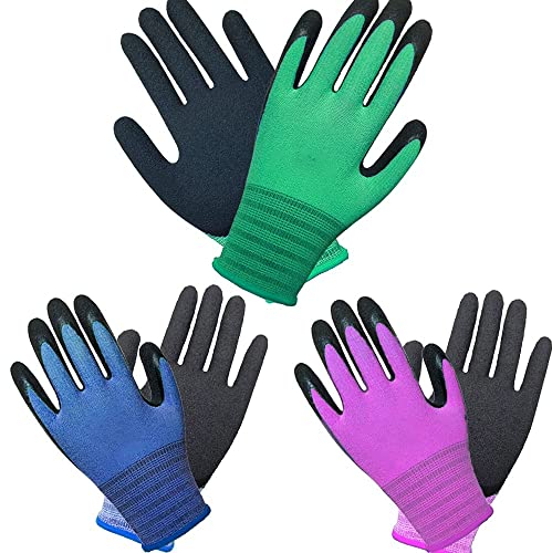 ATM A 3 Paare Mehrfarbig Männer und Frauen Gartenhandschuh Superior-Grip Arbeitshandschuh Multi für regelmäßigen BAU, Logistik, Lagerhaltung, Landschafts-und DIY Arbeiten. Size 8/ M