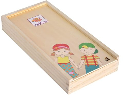 Eichhorn - Kroppspussel, upptäck kroppen med 18 olika pusselbitar, inklusive trälåda för förvaring, 24 x 12 cm stor, tillverkad av 100 procent FSC-certifierat trä, från 2 år