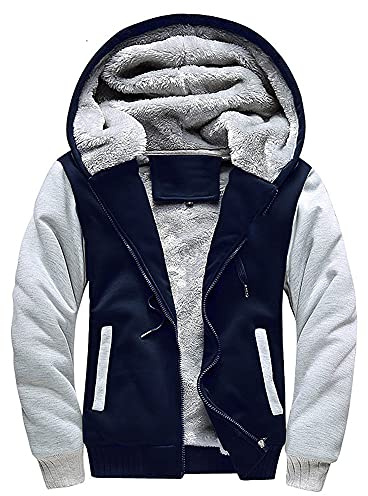AOTORR Men's Hoodies Full Zip Fleece Jacket Coat Winter Warm Oversized Zip Up Hooded Top with Pockets Blue Gray XL