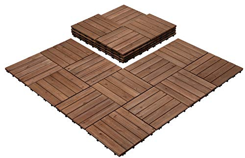 Yaheetech 30x30 cm Holzfliesen Outdoor & Indoor Bodenbelag Balkon mit Drainagensystem, Balkonfliesen, 27 Stück Fliesen Set, ca. 2,6 m², Massivholz B-Braun