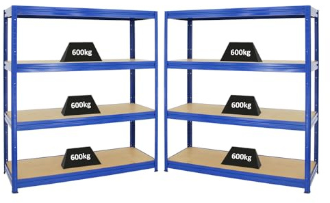 PROREGAL Mega Deal 2er-Sparset Profi-Schwerlastregal Dino HxBxT 180x160x60cm Fachlast 600kg Blau, Kellerregal, Steckregal, Garagenregal, Lagerregal