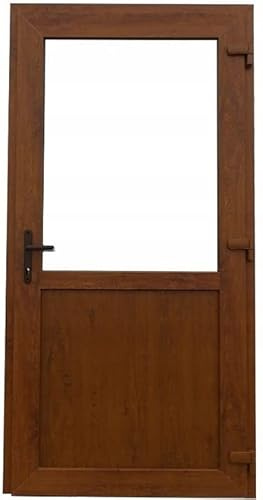 PVC Außentür. PVC-Tür für Geschäft, Balkon, Haus, Wirtschaft. 4 Farben: Anthrazit, Goldeiche, Walnuss, weiß (90x200 Rechte Tür, golden eiche)