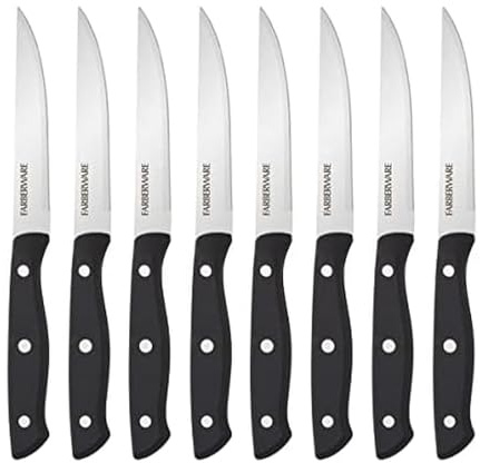Farberware Full-Tang Triple-Riveted 8-Piece Steak Knife Set, High-Carbon Stainless Steel, Razor-Sharp Knives with Ergonomic Handle, Kitchen Knives, Set of 8, Black