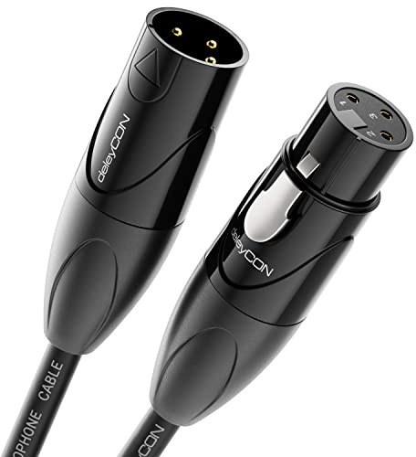 deleyCON 15m XLR Audio Mikrofonkabel 3-polig DMX, OFC Kupfer AWG24 | Studio Qualität, EMI- und RFI-Unterdrückung, Metallverriegelung und vergoldete Kontakte