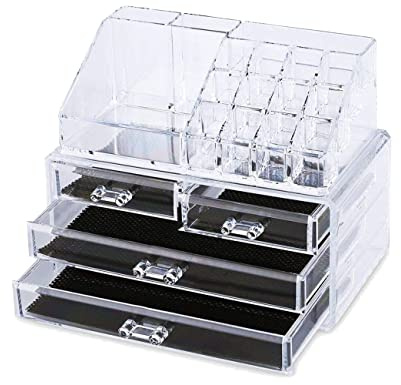 GC GLOBALCOMMERCE Organizador de maquillaje con 4 cajones de baño, transparente con compartimentos