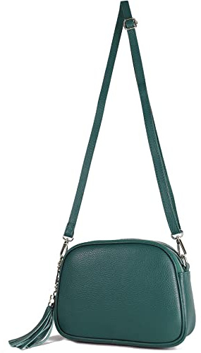 modamoda de - T238 - ital. Damen Umhängetasche Leder Medium, Farbe:Petrol