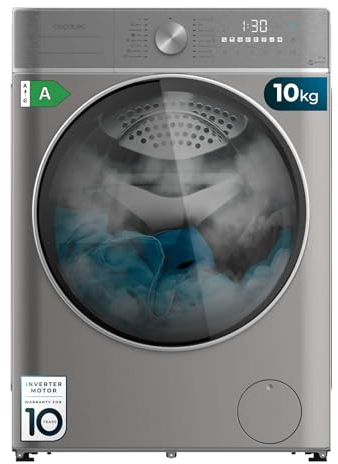 Cecotec Lavadora 10Kg de Carga Frontal Bolero DressCode 10800 Inverter Steel A 1400 rpm, 16 Programas, Clase A, Motor Inverter plus, Vapor SteamMax, Lavado Inteligente y Detector de Carga