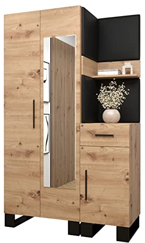 MEBLE KRYSPOL Garderobe Artin Set 16 mit gepolsterten Paneelen Industriell Design (Artisan Eiche + schwarzes Öko-Leder)