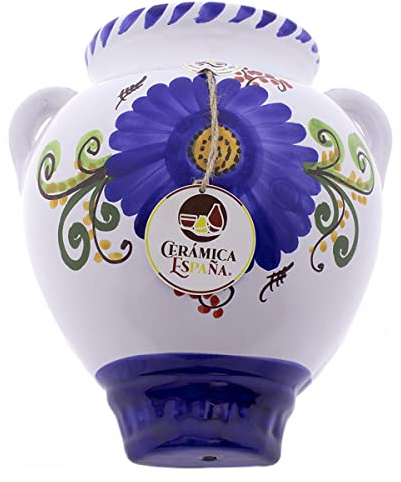 CERÁMICA ESPAÑA | Maceta de Pared | Macetas Decorativas | Macetas de cerámica | Macetas Exterior | Maceta Pared Decorado Flor Azul - D12 | Decoración 100% Hecho a Mano | 21x24x15 cm