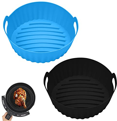 Silikonform für Heißluftfritteuse Zubehör, Venforze 2-teilige Silikonform für Luftfritteusen mit verstärkten Rillen 18cm dicker 95g, Ersatz für Schwefelpapier Für Fritteusen 3L-5L