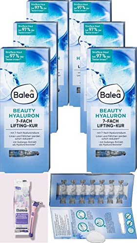 Balea Hyaluron Lifting-Kur Ampullen - Anti-Falten, Glättung und sichtbar straffere Haut, 6 er Pack (6x7ml) inklusive 8 Einwegrasierern als Geschenk