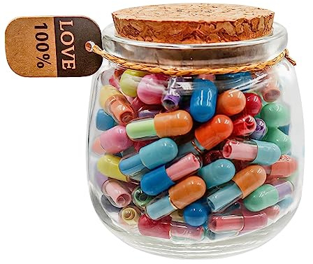 Prounion Capsule Lettres Message dans une Bouteille en Verre, 100PCS Bouteille Capsule Letters Message Happy Love Pills pour Ami/Petite Amie Anniversaire Anniversaire Saint Valentin