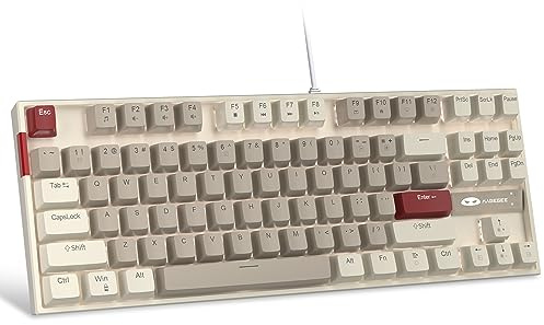 MageGee 75% Mechanical Gaming Keyboard with Brown Switch, LED Blue Backlit Keyboard, 87 Keys Compact TKL Wired Computer Keyboard for Windows Laptop PC Gamer - White/Grey