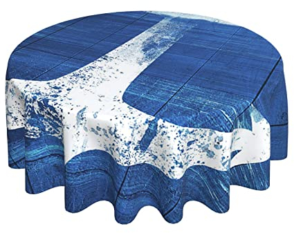 Tischdecke Strandhaus Anker Blau Und Weiß Glatt Gartentischdecke Wetterfeste Wachstischdecke 152Cm Für Party Abendessen Terrasse