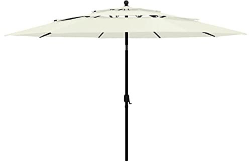 BaraSh Sonnenschirm mit Aluminium-Mast 3-lagig Sandfarben 3,5 m Strandschirm Windfest Stabil